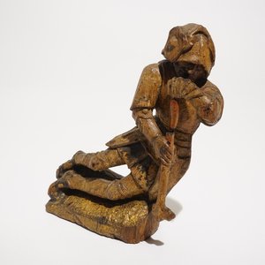 A seated soldier, retable fragment, oak with polychromy, Flanders, 16th C. — photo 1