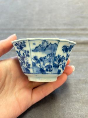 A set of 11 Chinese blue and white cups and saucers with riverscape design, Kangxi — photo 42