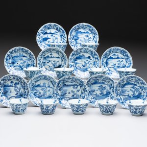 A set of 11 Chinese blue and white cups and saucers with riverscape design, Kangxi — photo 1