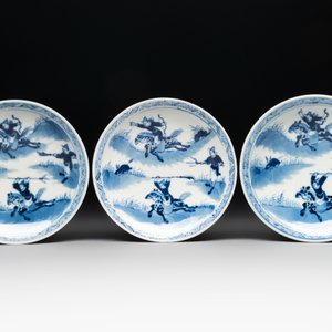 A set of 11 Chinese blue and white 'rabbit hunt' cups and saucers, Qianlong mark, 19th C. — photo 4