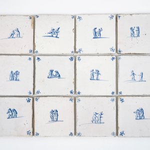 A set of 12 antique Dutch Delft tiles with children's games, 18th C. — photo 1