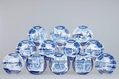 A set of 12 blue and white Dutch Delft month plates, 19th C.