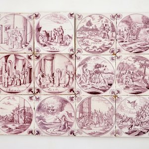 A set of 12 manganese Dutch Delft biblical tiles with carnation corners, 18th C. — photo 1