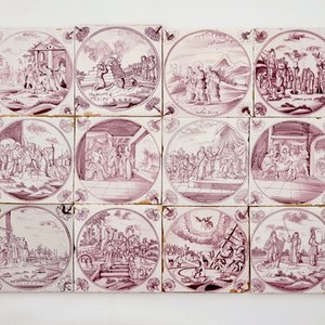 A set of 12 manganese Dutch Delft biblical tiles with carnation corners, 18th C. — photo 1
