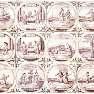 A set of 124 Dutch Delft manganese tiles with religious scenes in central medallions, 18th C. — 照片 6
