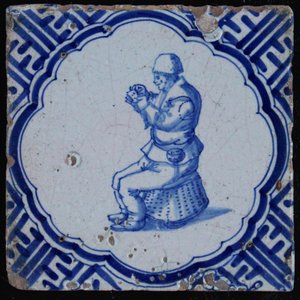 A set of 15 Dutch Delft blue and white tiles with various scenes of people, Wan-Li corners, 17th C. — 照片 1
