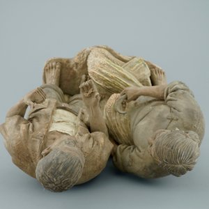 A set of 3 large Chinese partly glazed signed pottery groups, poss. Shiwan, 20th C. — 照片 24