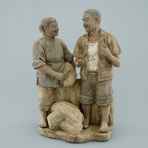 A set of 3 large Chinese partly glazed signed pottery groups, poss. Shiwan, 20th C. — 照片 10
