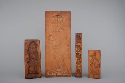 A set of 4 cookie moulds (molds), 19th C., including Saint-Nicholas