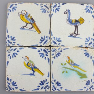 A set of 4 Dutch Delft polychrome bird tiles, 17th C. — photo 1