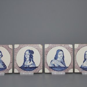 A set of 4 Dutch Delft royal portrait tiles, ca. 1700 — photo 1