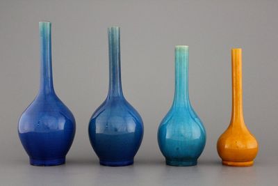 A set of 4 Japanese Awaji polychrome bottle vases, 19th C.