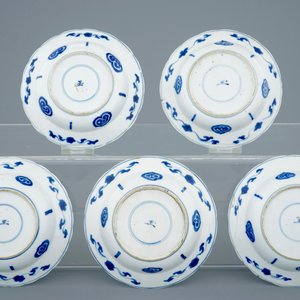 A set of 5 Chinese blue and white kraak style deep plates, Kangxi — 照片 2