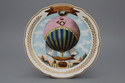 A set of 5 Sèvres porcelain "Hot air balloon" plates, 19th C.
