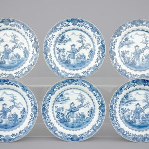 A set of 6 Chinese blue and white figural plates, Qianlong, 18th C. — photo 1