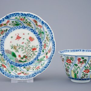 A set of 6 Chinese famille verte cups and 7 saucers with roosters, Kangxi — photo 2