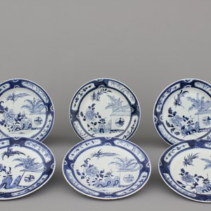 A set of 6 Chinese porcelain blue and white plates with "Cuckoo in the house" design, 18th C. — photo 1