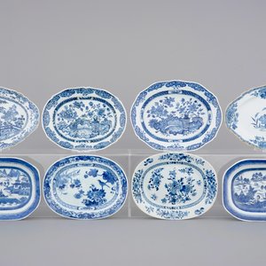 A set of 8 oval and rectangular blue and white Chinese porcelain dishes, 18th C. — photo 1