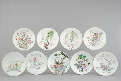 A set of 9 Chinese famille rose dishes, 19/20th C.
