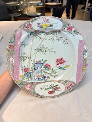 A set of five Chinese famille rose 'floral scroll painting' plates and three dishes, Qianlong — photo 1