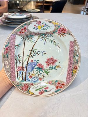 A set of five Chinese famille rose 'floral scroll painting' plates and three dishes, Qianlong — photo 14