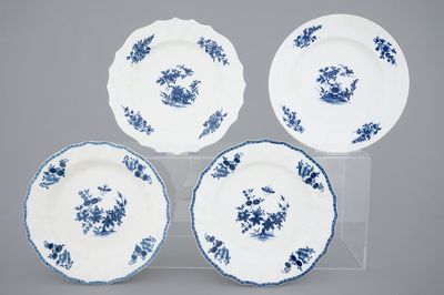 A set of four blue and white Tournai porcelain plates, 18th C.