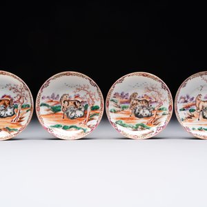 A set of four Chinese famille rose cups and saucers with horses, Qianlong — 照片 2