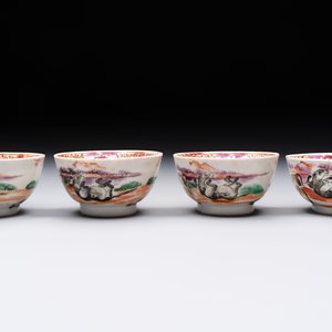 A set of four Chinese famille rose cups and saucers with horses, Qianlong — 照片 5