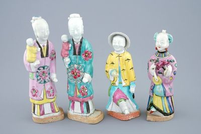 A set of four Chinese famille rose figures, 18/19th C.