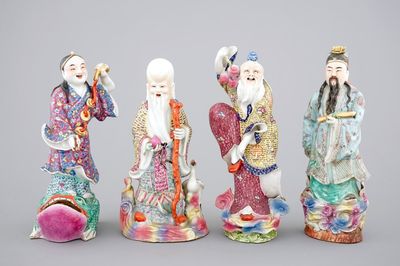 A set of four Chinese famille rose porcelain figures, 19th C.