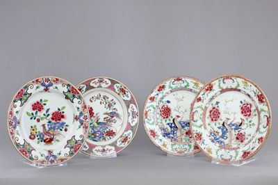 A set of four Chinese famille rose porcelain plates with birds, 18th C.