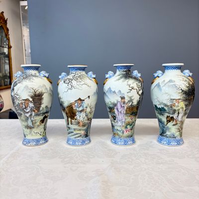 A set of four Chinese famille rose 'Yu Qiao Geng Du 漁樵耕讀' vases — photo 1