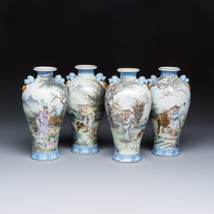 A set of four Chinese famille rose 'Yu Qiao Geng Du 漁樵耕讀' vases — photo 1