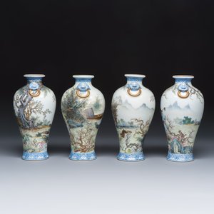 A set of four Chinese famille rose 'Yu Qiao Geng Du 漁樵耕讀' vases — photo 3