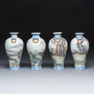 A set of four Chinese famille rose 'Yu Qiao Geng Du 漁樵耕讀' vases — photo 5
