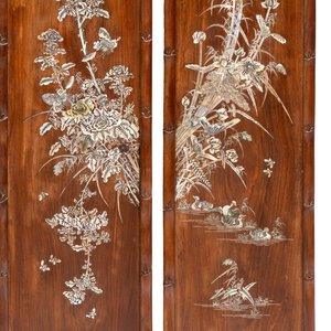 A set of four Chinese or Vietnamese mother-of-pearl-inlaid hongmu panels depicting birds among flowering branches, 19th C. — photo 11