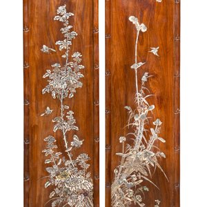 A set of four Chinese or Vietnamese mother-of-pearl-inlaid hongmu panels depicting birds among flowering branches, 19th C. — photo 10
