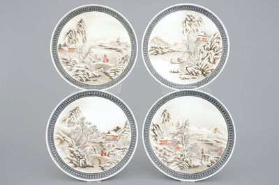 A set of four Chinese Republic winter landscape plates, 20th C.