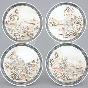 A set of four Chinese Republic winter landscape plates, 20th C. — 照片 1