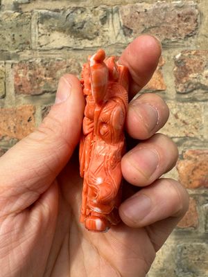 A set of seven Chinese red coral figures on wooden stand, 19/20th C. — photo 15
