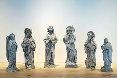 A set of six 50 cm plaster casts of religious figures, 19/20th C., Bruges
