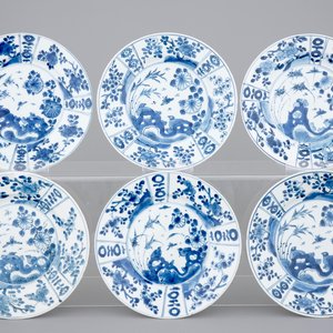 A set of six Chinese blue and white plates with bird and flowers, Kangxi, ca. 1700 — 照片 1