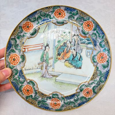A set of six Chinese Canton famille verte plates with narrative design — photo 48