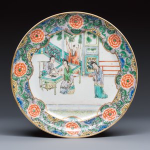 A set of six Chinese Canton famille verte plates with narrative design — photo 12