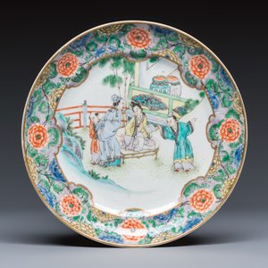 A set of six Chinese Canton famille verte plates with narrative design — photo 2