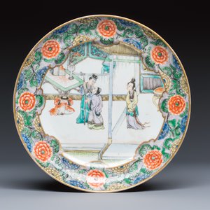 A set of six Chinese Canton famille verte plates with narrative design — photo 4