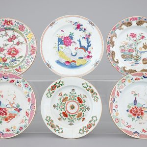 A set of six Chinese famille rose and verte porcelain plates, Kangxi-Qianlong, 18th C. — photo 1