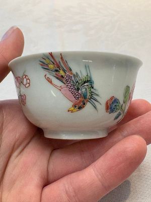 A set of six Chinese famille rose 'birds among flowering branches' cups and saucers, Yongzheng/Qianlong — photo 16