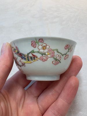 A set of six Chinese famille rose 'birds among flowering branches' cups and saucers, Yongzheng/Qianlong — photo 21