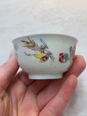 A set of six Chinese famille rose 'birds among flowering branches' cups and saucers, Yongzheng/Qianlong — photo 22